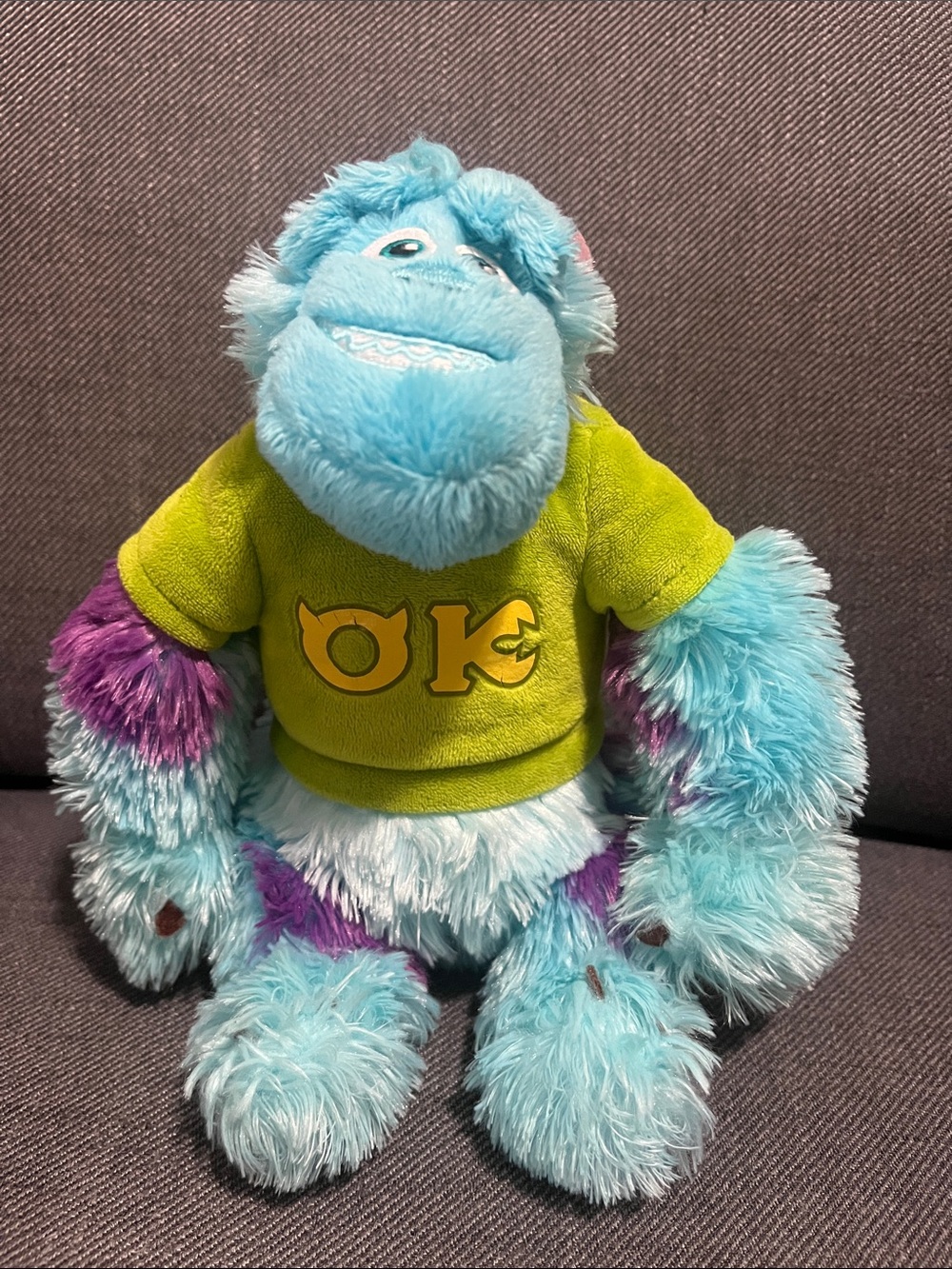 Monsters University Sully plush with a green Oozma Kappa fraternity shirt 8”
